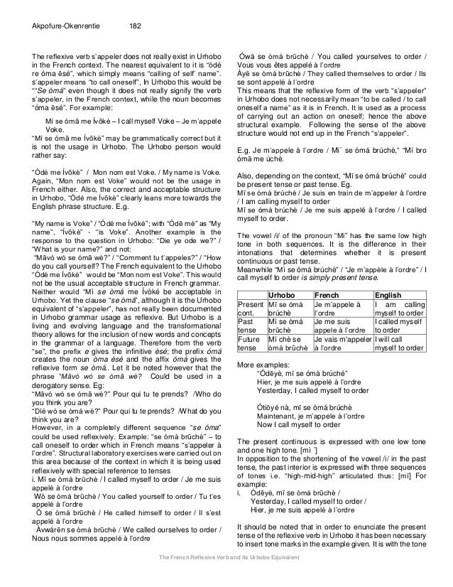 The French Reflexive Verb And Its Urhobo Equivalent The French Reflexive Verb And Its Urhobo Equivalent