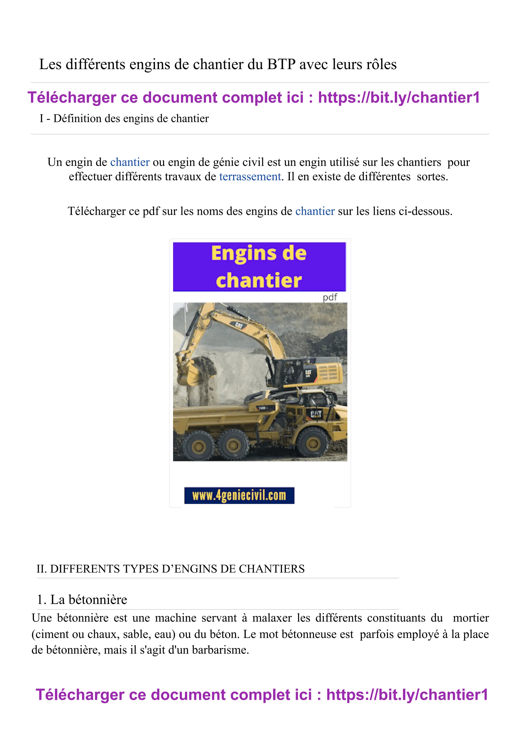 Les différents engins de chantier du BTP avec leurs rôles | PDF ...