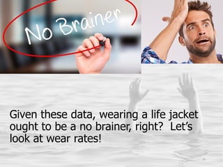 Given these data, wearing a life jacket
ought to be a no brainer, right? Let’s
look at wear rates!
24
 