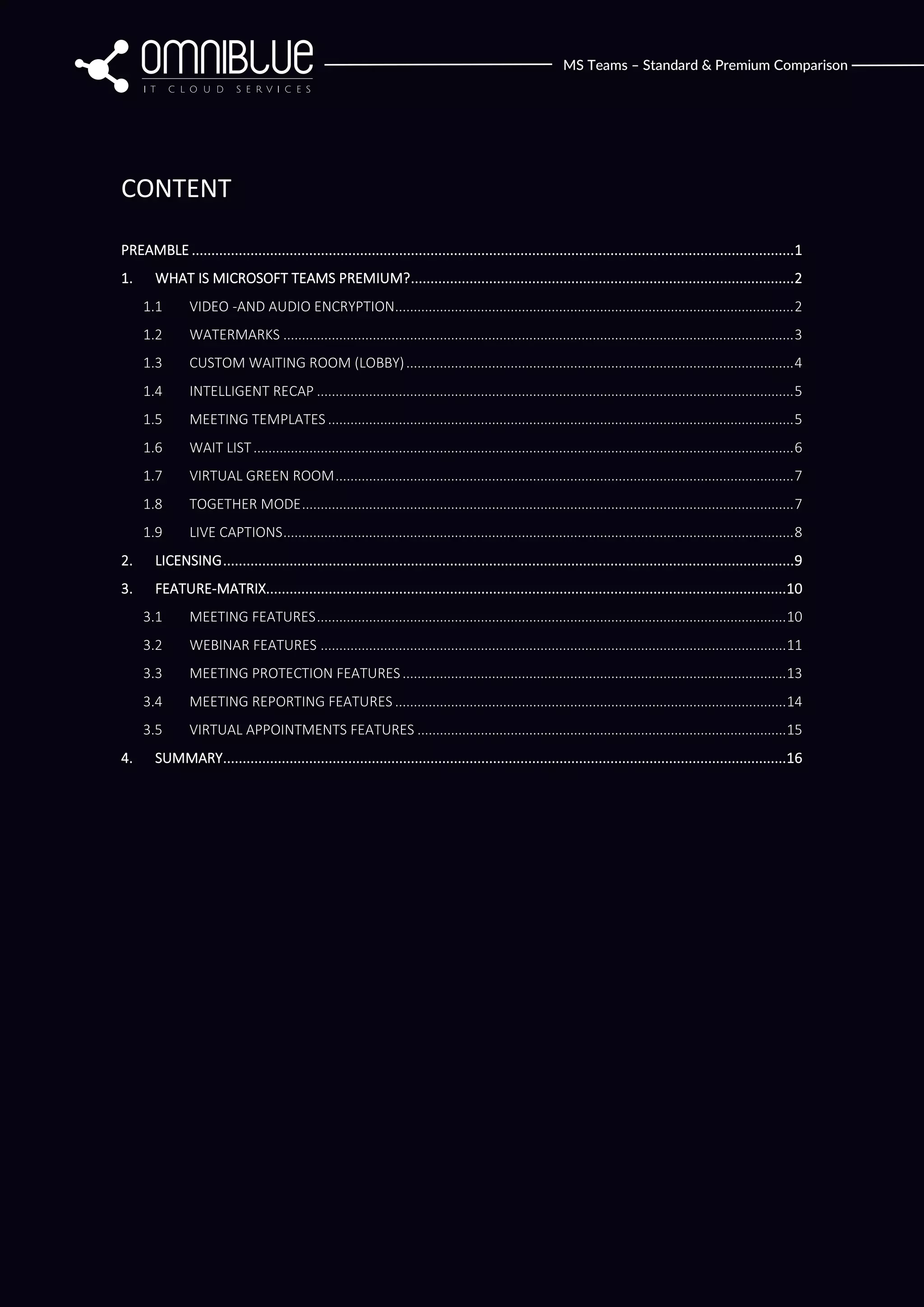 MS Teams Standard vs MS Teams Premium Comparison Guide PDF