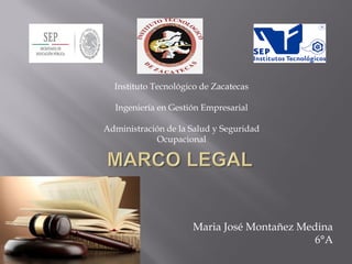 Maria José Montañez Medina
6°A
Instituto Tecnológico de Zacatecas
Ingeniería en Gestión Empresarial
Administración de la Salud y Seguridad
Ocupacional
 