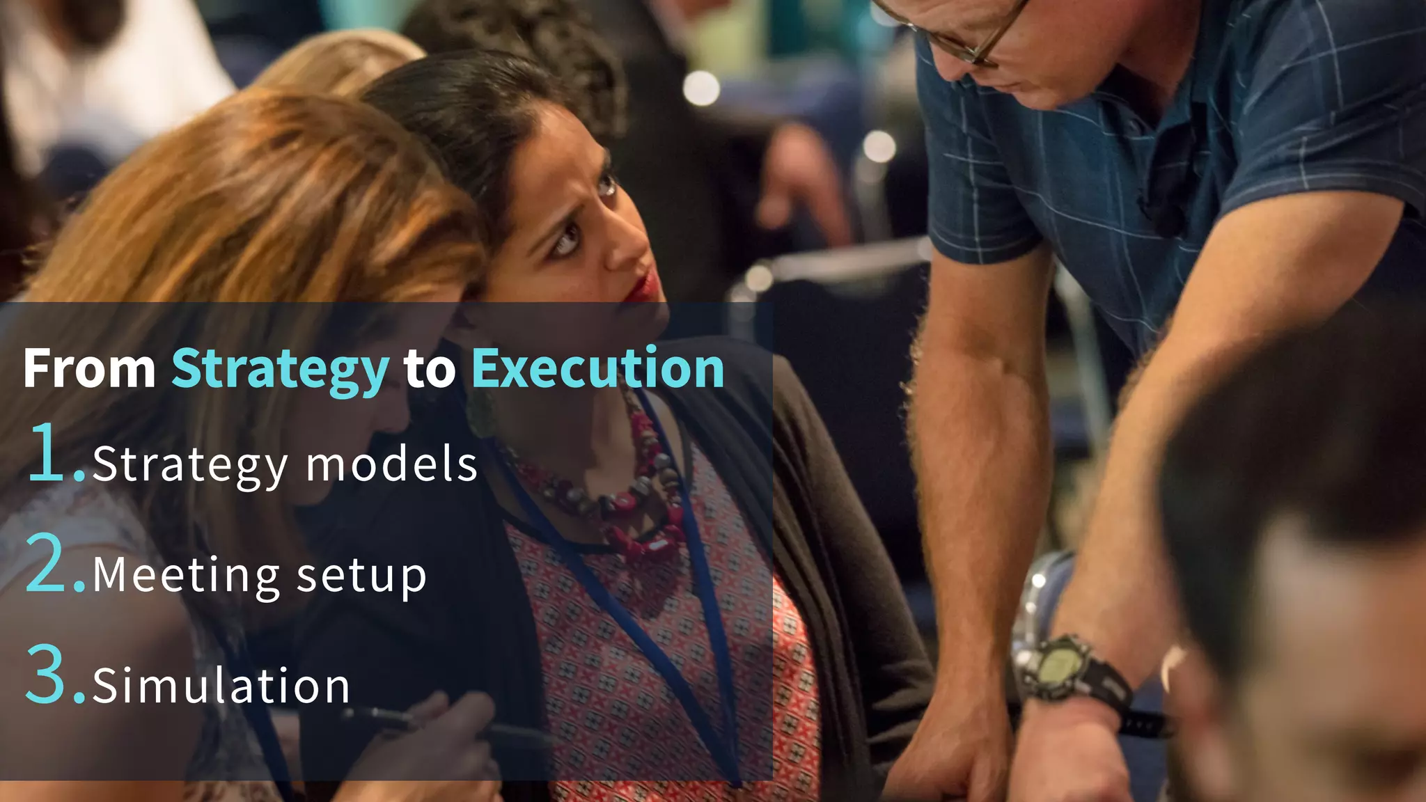 1.Strategy models
2.Meeting setup
3.Simulation
From Strategy to Execution
 