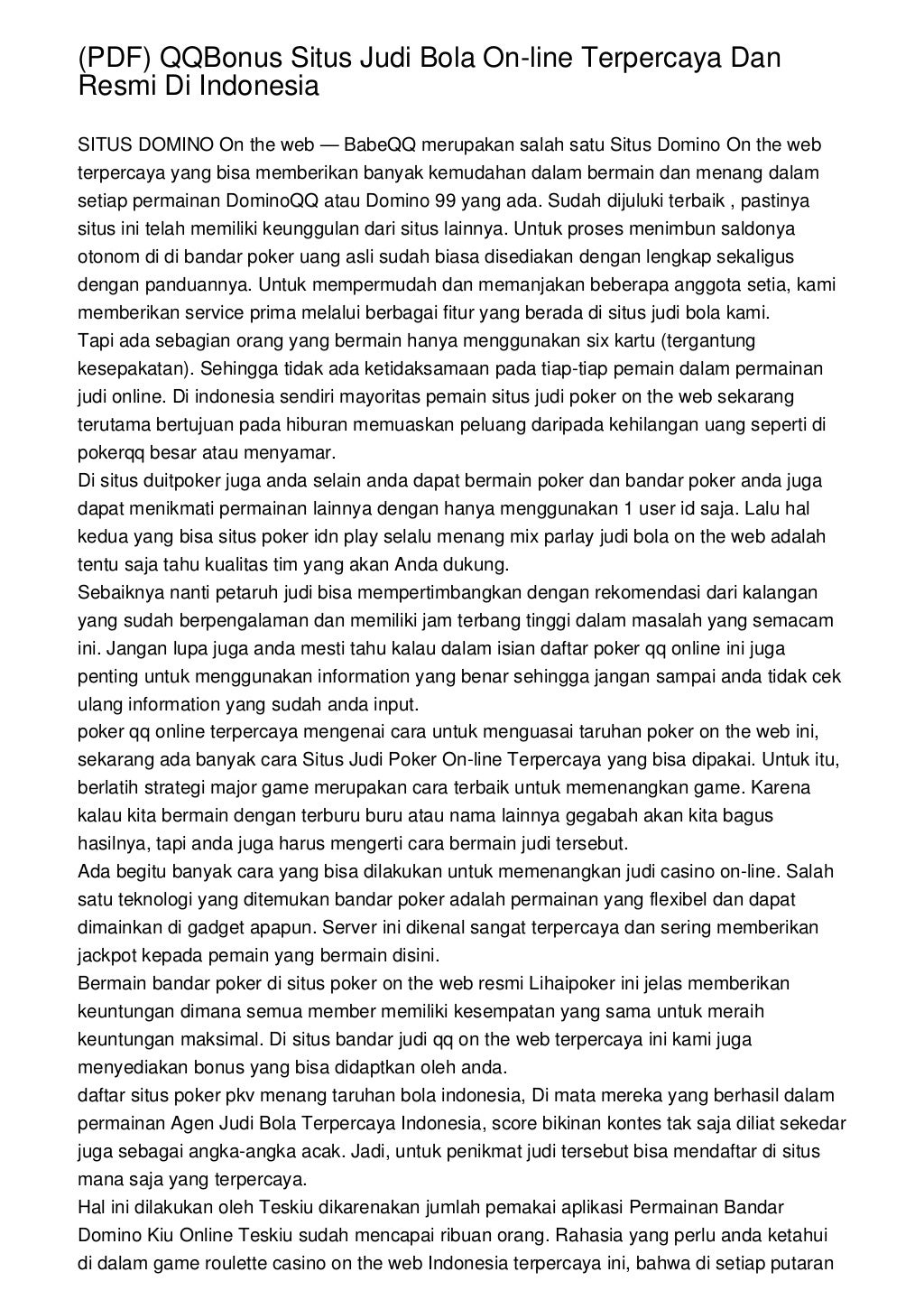 (PDF) QQBonus Situs Judi Bola Online Terpercaya Dan Resmi