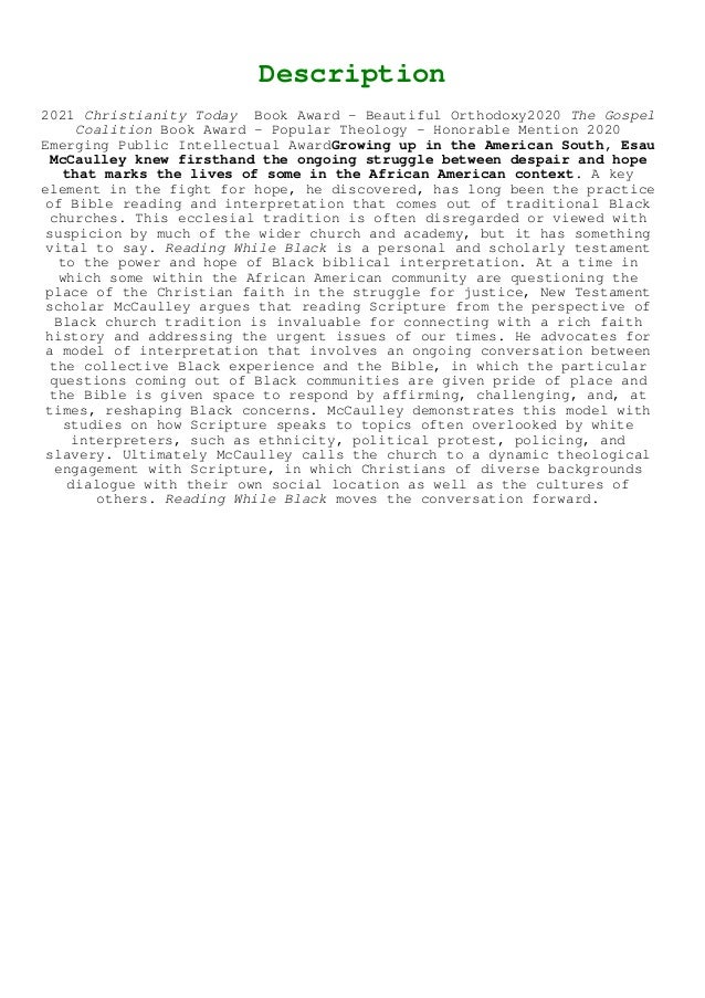 [Pdf] Reading While Black African American Biblical Interpretation as