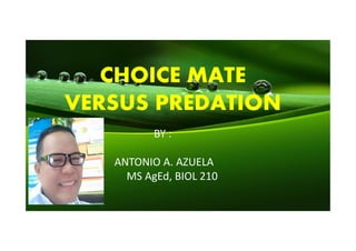 CHOICE MATE
VERSUS PREDATION
CHOICE MATE
VERSUS PREDATION
BY :
ANTONIO A. AZUELA
MS AgEd, BIOL 210
 