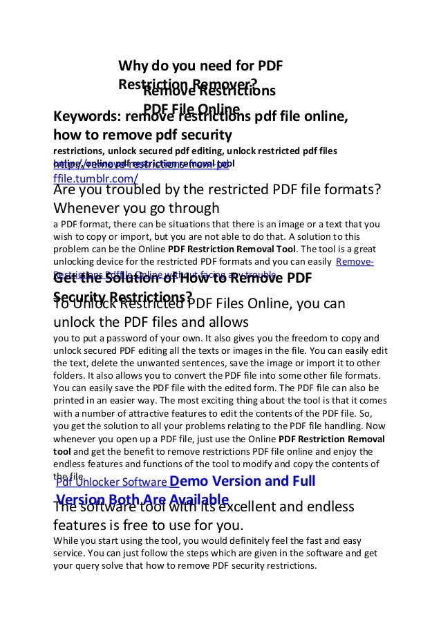 Remove Restrictions PDF File Online