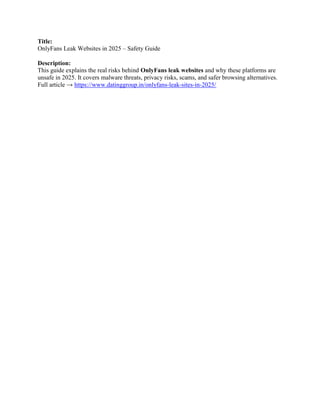 OnlyFans Leak Websites in 2025 – Safety Guide | PDF