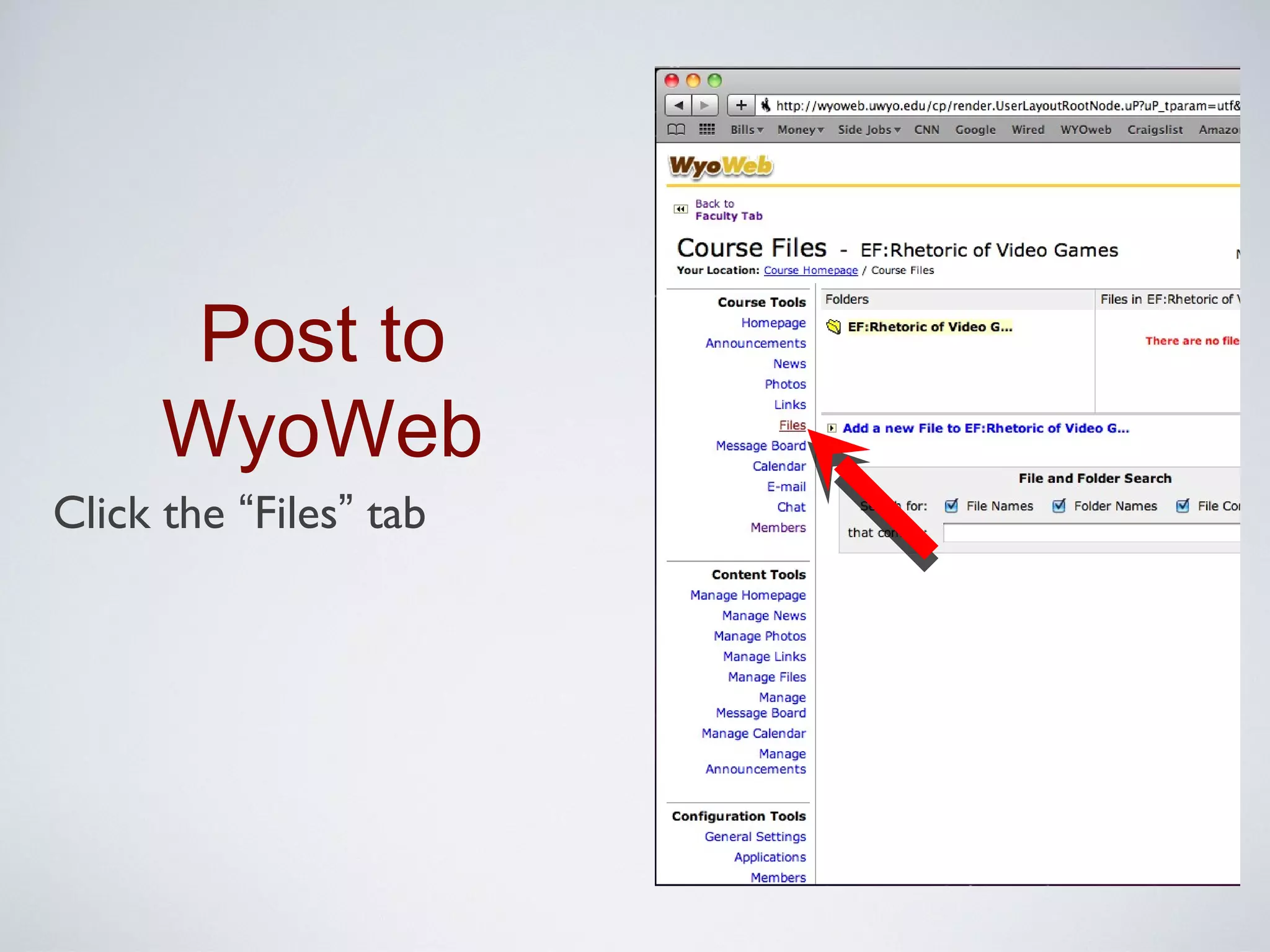 Post to
      WyoWeb
Click the “Files” tab
 