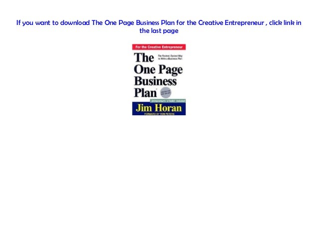The one page business plan for the creative entrepreneur image