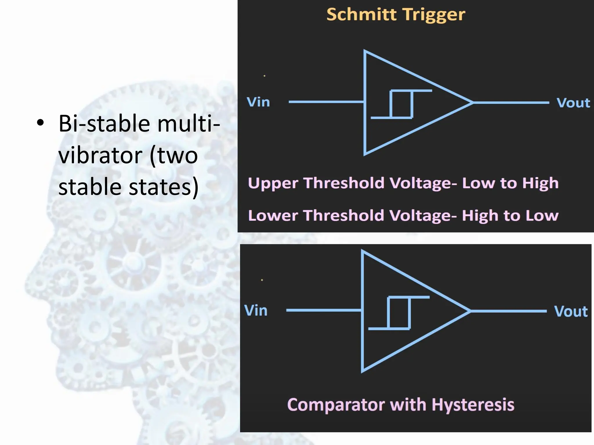 • Bi-stable multi-
vibrator (two
stable states)
 