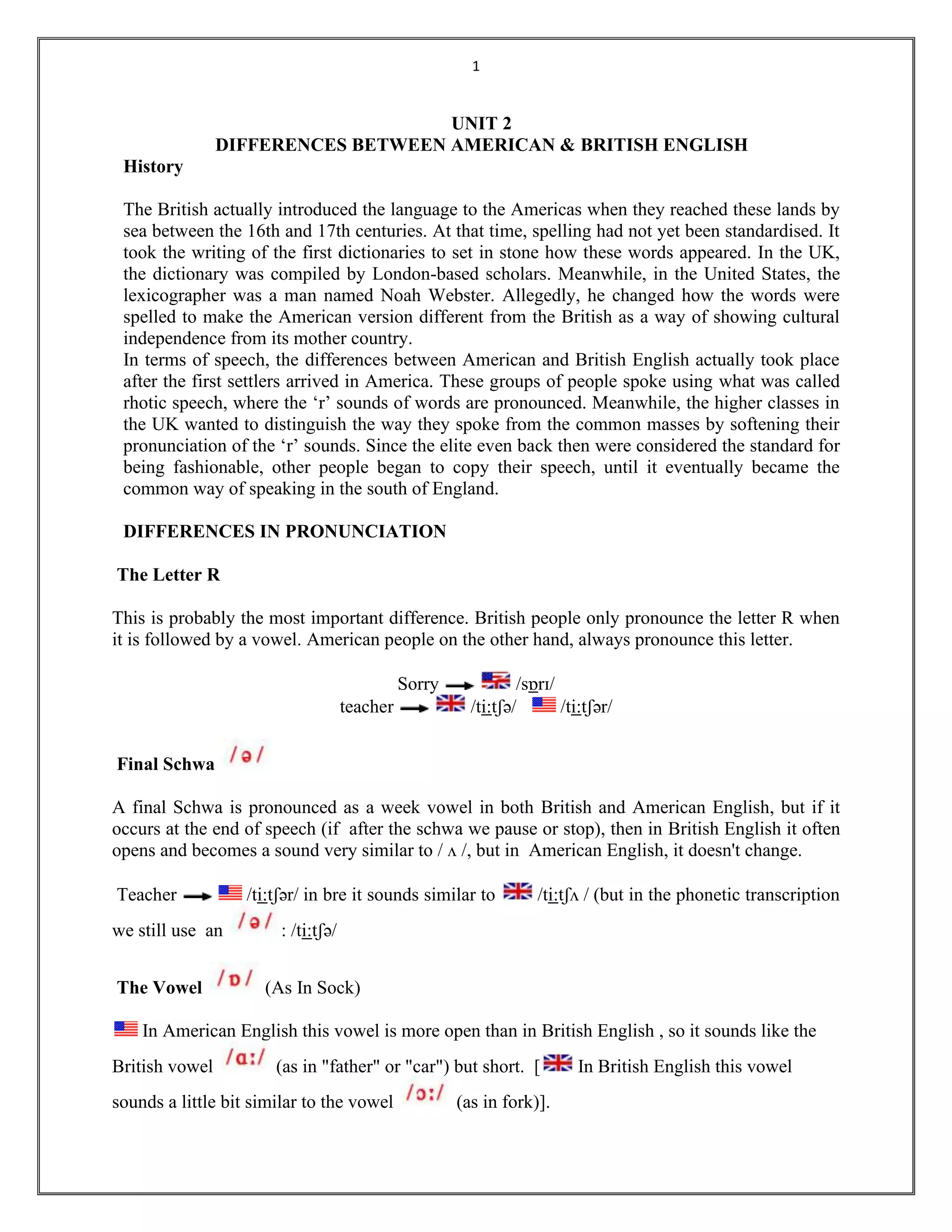 Pdf unit 2 British and American English | PDF