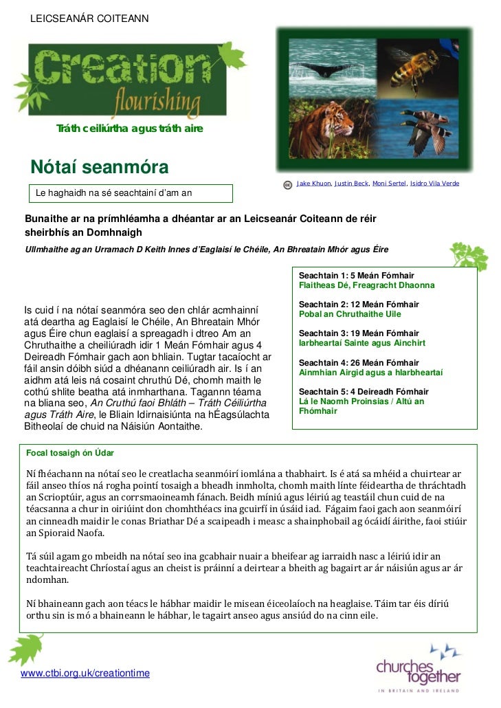 Sermon Notes Creation Care - Irish