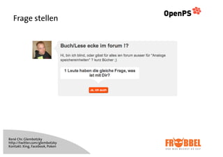 Frage stellen




René Chr. Glembotzky
http://twitter.com/glembotzky
Kontakt: Xing, Facebook, Poken
 