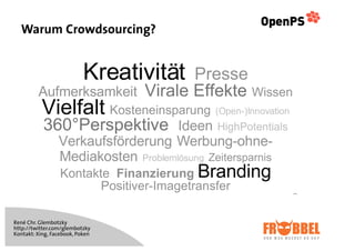 Warum Crowdsourcing?




René Chr. Glembotzky
http://twitter.com/glembotzky
Kontakt: Xing, Facebook, Poken
 