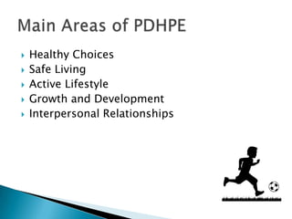    Healthy Choices
   Safe Living
   Active Lifestyle
   Growth and Development
   Interpersonal Relationships
 