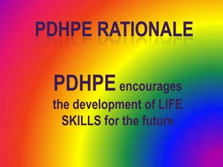 PDHPE RATIONALE,[object Object],PDHPE encourages the development of LIFE SKILLS for the future,[object Object]