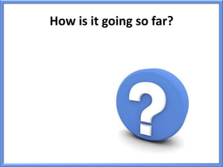 How is it going so far?
 