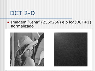 DCT 2-D
   Imagem “Lena” (256x256) e o log(DCT+1)
    normalizado
 