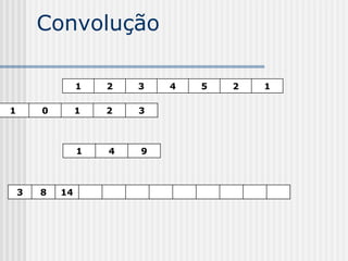 Convolução

                 1   2   3   4   5   2   1

1       0        1   2   3



                 1   4   9



    3   8   14
 