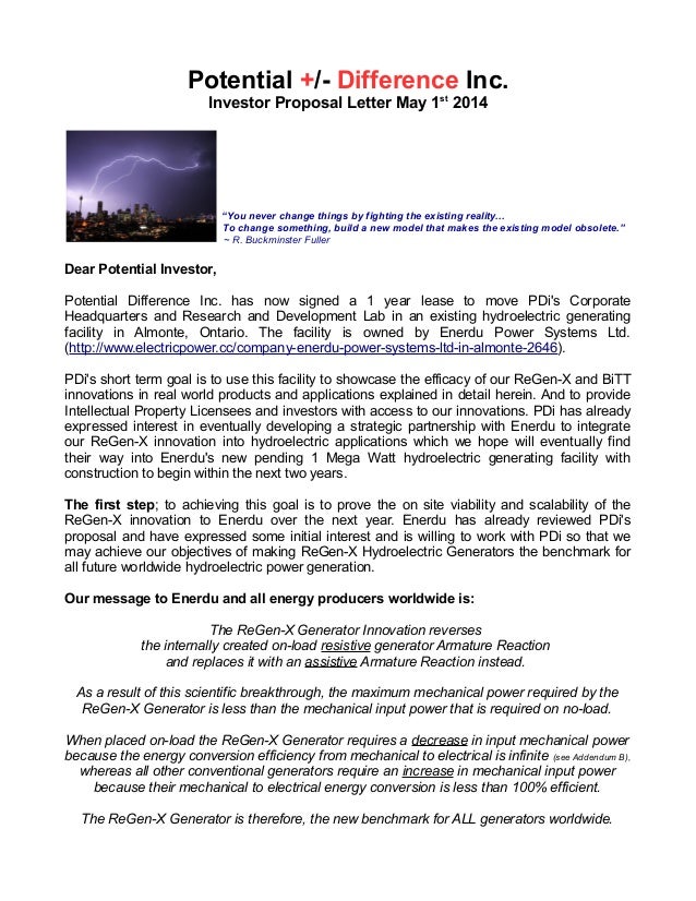 potential difference inc investor proposal investor proposal letter