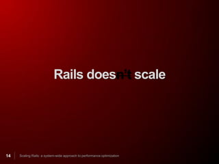 Rails doesn’t scale




14   Scaling Rails: a system-wide approach to performance optimization
 