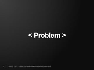 < Problem >



2   Scaling Rails: a system-wide approach to performance optimization
 