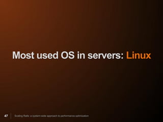 Most used OS in servers: Linux




47   Scaling Rails: a system-wide approach to performance optimization
 