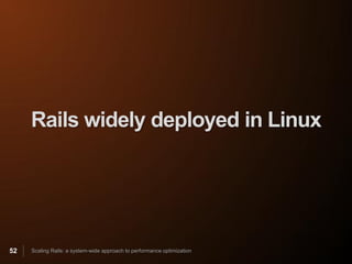 Rails widely deployed in Linux




52   Scaling Rails: a system-wide approach to performance optimization
 