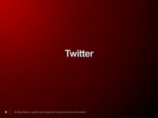 Twitter




8   Scaling Rails: a system-wide approach to performance optimization
 