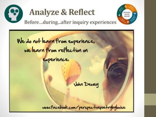 Analyze & Reflect
Before…during...after inquiry experiences
 