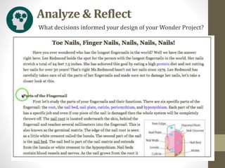 What decisions informed your design of your Wonder Project?
Analyze & Reflect
 