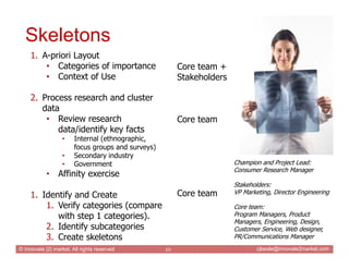 Skeletons
     1. A-priori Layout
         • Categories of importance                      Core team +
         • Context ...