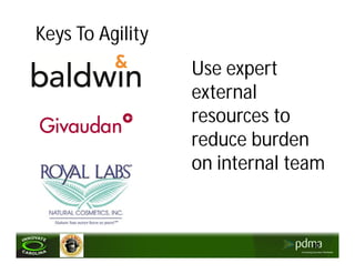 Keys To Agility
                  Use expert
                  external
                  resources to
                  reduce burden
                  on internal team


                                30
 