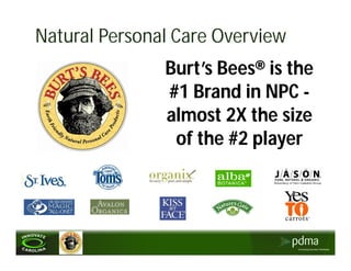 Natural Personal Care Overview
               Burt’s Bees® is the
               #1 Brand in NPC -
               almost 2X the size
                of the #2 player
 