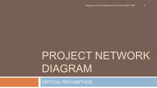 PROJECT NETWORK
DIAGRAM
CRITICAL PATH METHOD
Designed and Developed by Praveen Malik, PMP 1
 