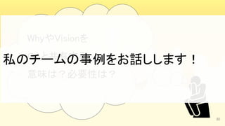 22
WhyやVisionを 
QAと共有する 
意味は？必要性は？ 
私のチームの事例をお話しします！ 
 