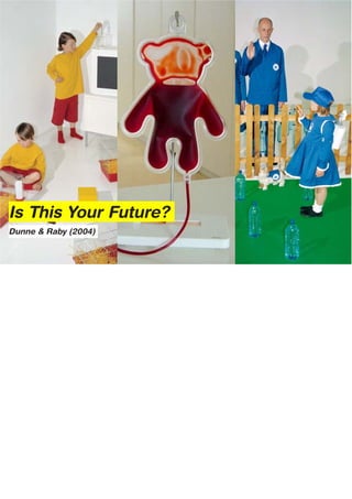 Is This Your Future?
Dunne & Raby (2004)




Notes: Is this Your Future?


Zum Einstieg in Thema, hier eine interessante Arbeit von Antony Dunne und Fiona Raby:

"Is this your Future?"
Ein verstörendes post-fossiles Dystopia in dem Menschen Haustiere als Stromquelle züchten um sie dann an
ihre elektronischen Geräte zu verfüttern. Oder Familien die unter familieneigenen Marken und den
dazugehörigen schicken blauen Uniformen) in die Produktion und den Handel von Wasserstoff einsteigen.


Und Dunne & Raby werfen ja hier u.a. die interessante Frage auf:
Wie sich unser Umgang mit Energie ändern würde, wenn die komplexen Fragen der Energieversorgung wieder
ein greifbarer uns sichtbarer Teil unseres täglichen Lebens werden?

---> Ein Leben in dem Strom und Wärme nicht mehr unerschöpflich, grenzenlos und selbstverständlich wie
bisher zur Verfügung stehen, sondern Menschen Ihren Energiebedarf zum größten Teil selbst decken bzw. die
Energie die sie verbrauchen auf irgendeine Art und Weise auch selbst produzieren müssen.

Das knüpft ja in gewisser Weise schon fast an vorindustrielle/vormoderne Formen und Praktiken der
Energieversorgung an. (Wenn wir und vor Augen führen das ja eigentlich die gesamte Menschheitsgeschichte,
bis zum Punkt der Industrialisierung, ausschließlich duch Wind, Wasser und Holz angetrieben würde)
 