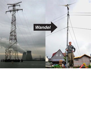 Wandel




Notes: Wandel 2


Denn Verbraucher mutieren schon heute, in immer stärkerem Maß, von weitgehend passiven Abnehmern von
Strom und Heizenergie zu aktiven Nutzern von Energietechnologien…

Insbesondere im Handlungsfeld Erneuerbarer Energien wechseln Menschen durch den Kauf entsprechender
dezentraler Anlagen und integrieter Systeme, zunehmend auch in die Rolle von Energieproduzenten. Entweder
einzeln oder in gemeinschaftlicher Verantwortung mit Nachbarn und Mitmenschen.

Durch den Kauf eines Sonnenkollektors oder einer KWK-Anlage kann man große Teile seines Wärmebedarfs
selbst produzieren. Und mit Hilfe von Solaranlagen und Windrädern oder einer Beteiligung an einem
Bürgerwindpark einen wichtigen Beitrag zur Stromversorgung leisten.

Diese neuen, dezentralen Technologien, (bzw diese neuen dezentralen Praktiken der Energienutzung)
ermöglichen eine grundlegende Demokratisierung und Dezentralisierung des Energiesystems,

Die Energieversorgung geht dabei zunehmend in Bürgerhände über: und die grundlegende Idee besteht ja
darin, dass Millionen kleinerer Anlagen (in Kellern, Gärten und auf Dächern) die wenigen zentralen
Großkraftwerke schrittweise ersetzen und in nicht allzuferner Zukunft möglicherweise komplett überflüssig
machen...
 