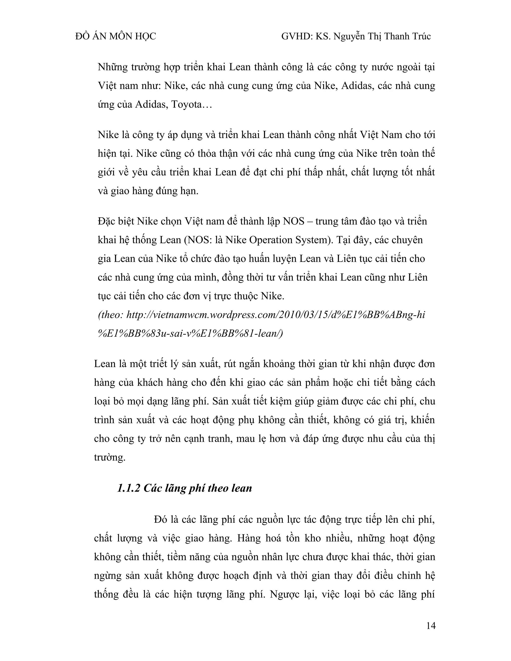 áP dụng lean manufacturing vào trong thực tế sản xuất tại xí nghiệp may ...