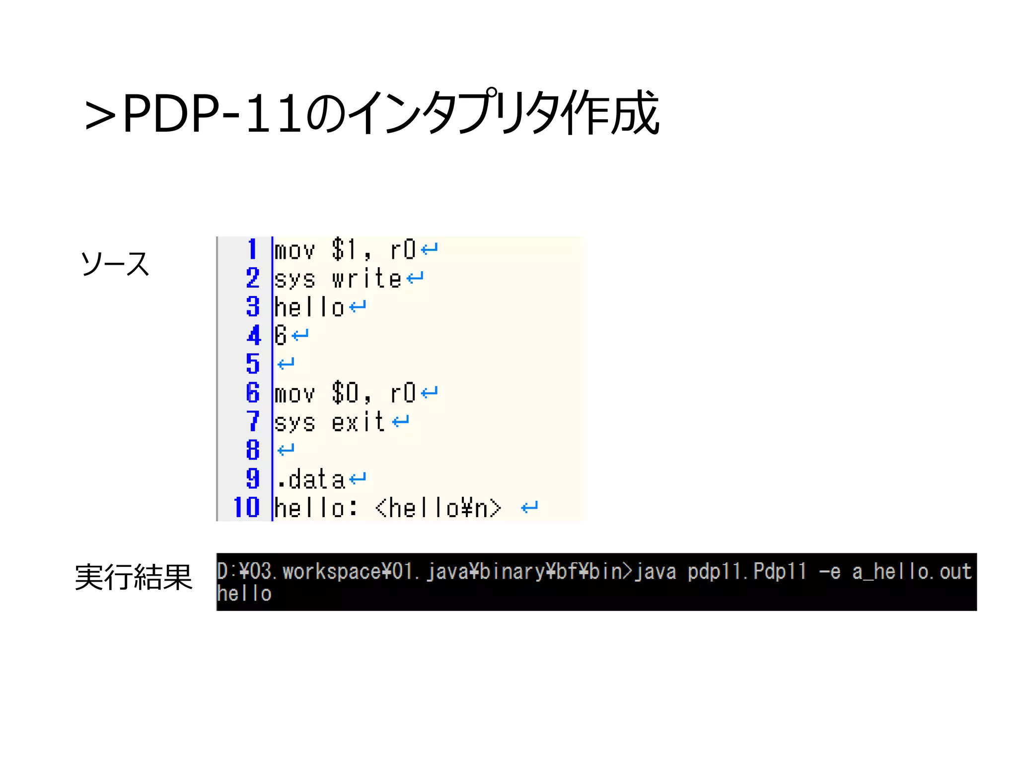 >PDP-11のインタプリタ作成
ソース
実行結果
 