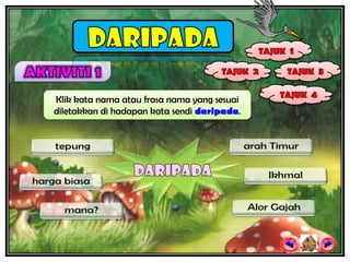 Klik kata nama atau frasa nama yang sesuai
diletakkan di hadapan kata sendi daripada.
 