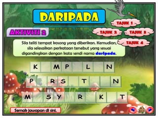 Sila teliti tempat kosong yang diberikan. Kemudian,
    sila selesaikan perkataan tersebut yang sesuai
digandingkan dengan kata sendi nama darIpada.
 