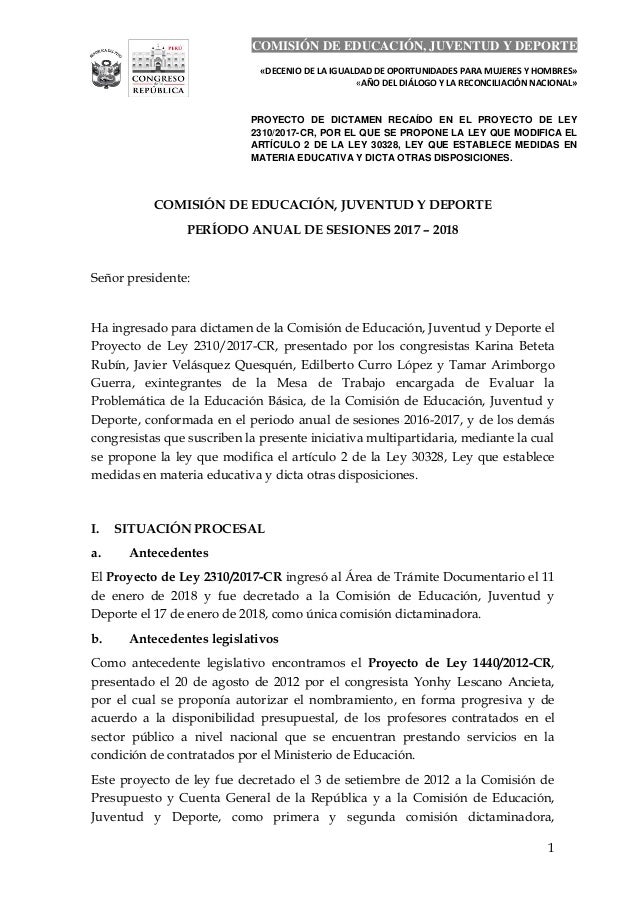 COMISIÓN DE EDUCACIÓN, JUVENTUD Y DEPORTE
«DECENIO DE LA IGUALDAD DE OPORTUNIDADES PARA MUJERES Y HOMBRES»
«AÑO DEL DIÁLOG...