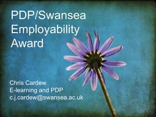 PDP/Swansea
Employability
Award

Chris Cardew
E-learning and PDP
c.j.cardew@swansea.ac.uk

 