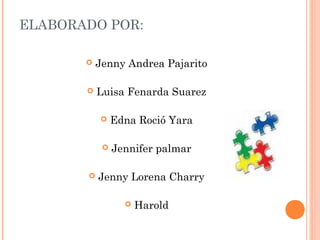 ELABORADO POR:
 Jenny Andrea Pajarito
 Luisa Fenarda Suarez
 Edna Roció Yara
 Jennifer palmar
 Jenny Lorena Charry
 Harold
 