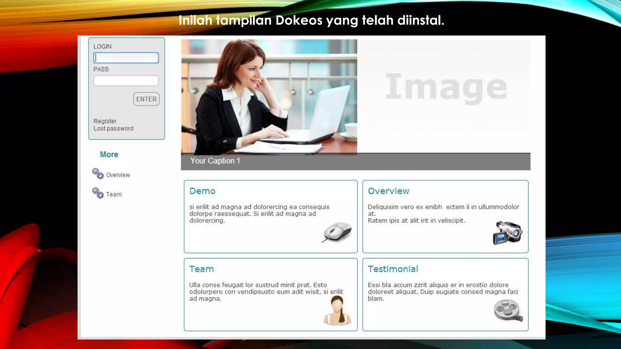 Inilah tampilan Dokeos yang telah diinstal.
 