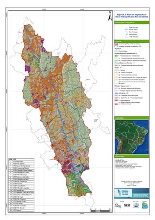 RioVermelho
Rio
T
aquaraçu
Rio
Jabuticatubas
Rio do Peixe
Rio Pardo Pequeno
Ribeirão Sabará
Rio das Velhas
R
ibeirão
da
O
nça
Ribeirão Jequitibá
Ribeirão Arrudas
Córreg
o
Caeté
RioItabirito
RibeirãodaPrata
Ribeirão
d
a
M
ata
Rio Paraúna
RioCurimataí
Ribeirão do Corrente
Ribeirão
da
O
nça
RibeirãoVermelho
Rio
das Velhas
Ribeirão das Tabocas
RioCipó
Ribeir
ãodaPrata
RioBicudo
RibeirãoMaqui
né
R
ibeirão Santo Antônio
Ribeirão do Picão
Rio Pardo
Rio do Peixe
RiodasVelhas
2
9
11
16
23
5
4
6
7
13
15
19
21
22
17
1
3
10
8
12
14
18
20
Araçaí
Augusto
de Lima
Baldim
Belo
Horizonte
Buenópolis
Caeté
Capim
Branco
Conceição
do Mato
Dentro
Confins
Congonhas
do Norte
Contagem
Cordisburgo
Corinto
Curvelo
Datas
Diamantina
Esmeraldas
Funilândia
Gouveia
Inimutaba
Itabirito
Jaboticatubas
Jequitibá
Joaquim
Felício
Lagoa
Santa
Lassance
Matozinhos
Monjolos
Morro da
Garça
Nova
Lima
Nova
União
Ouro
Preto
Paraopeba
Pedro
Leopoldo
Pirapora
Presidente
Juscelino
Presidente
Kubitschek
Prudente
de Morais
Raposos
Ribeirão
das Neves
Rio
Acima
Sabará
Santa
Luzia
Santana de
Pirapama
Santana
do Riacho
Santo
Hipólito
São José
da Lapa
Sete
Lagoas
Taquaraçu
de Minas
Várzea
da Palma
Vespasiano
560000
560000
640000
640000
772000078000007880000796000080400008120000
Figura 6.2: Mapa de Vegetação da
Bacia Hidrográfica do Rio das Velhas
Convenções Cartográficas
Legenda
Localização
Informações
Sede Municipal
Rio das Velhas
Rios Principais
Massa d'água
Limite Municipal
Bacia Hidrográfica do Rio das Velhas
Unidades Territoriais Estratégicas - UTE
Vegetação
Corpos D'água
Floresta Estacional Semidecidual - F
F - Floresta Estacional Semidecidual
Fa - Floresta Estacional Semidecidual Aluvial
Fm - Floresta Estacional Semidecidual Montana
Floresta Estacional Decidual - C
Cs - Floresta Estacional Decidual Montana
Savana - S
S - Savana
Sd - Savana Florestada
Sg - Savana Gramíneo-Lenhosa
Saf - Savana Arborizada com Floresta de Galeria
Spf - Savana Parque com Floresta de Galeria
Sgf - Savana Gramíneo-Lenhosa com Floresta
de Galeria
Refúgios Vegetacionais - r
rm - Refúgios Vegetacionais Montanos
rl - Refúgios Vegetacionais Alto-Montanos
Áreas Antrópicas - AA
Vsi - Vegetação Secundária Inicial
Ac - Agricultura, Ap - Pecuária (pastagem)
R - Reflorestamento
Ai - Áreas Antrópicas Indiscriminadas;
Iu - Influência Urbana
Fonte de dados:
- Hidrografia: IGAM
- Limite UTE: CBH Velhas
- Limite Municipal: IBGE
- Limite Bacia do Rio das Velhas: CBH Velhas
- Massa d'água: Projeto Manuelzão
- Sede Municipal: IGA (cedido pelo projeto Manuelzão)
- Vegetação: Probio (2006), Ecoplan/Skill
20 0 2010
km
Cód. UTE
1 UTE Nascentes
2 SCBH Rio Itabirito
3 UTE Águas do Gandarela
4 SCBH Águas da Moeda
5 SCBH Ribeirão Caeté/Sabará
6 SCBH Ribeirão Arrudas
7 SCBH Ribeirão Onça
8 UTE Poderoso Vermelho
9 SCBH Ribeirão da Mata
10 SCBH Rio Taquaraçu
11 SCBH Carste
12 SCBH Jabo/Baldim
13 SCBH Ribeirão Jequitibá
14 UTE Peixe Bravo
15 UTE Ribeirões Tabocas e Onça
16 UTE Santo Antônio/Maquiné
17 SCBH Rio Cipó
18 SCBH Rio Paraúna
19 UTE Ribeirão Picão
20 UTE Rio Pardo
21 SCBH Rio Curimataí
22 SCBH Rio Bicudo
23 UTE Guaicuí
Execução Apoio Técnico Realização
Projeção Universal Transversa de Mercator
Datum Horizontal: SIRGAS2000
Fuso:23
Escala 1:1.100.000
 