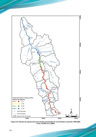 130
Figura 6.6: Classes de riqueza íctica nos trechos amostrados do rio da Velhas no período 1999-2000.
Fonte: ALVES et al. (2009).
 