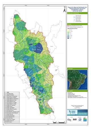RioVermelho
Rio
T
aquaraçu
Rio
Jabuticatubas
Rio do Peixe
Rio Pardo Pequeno
Ribeirão Sabará
Rio das Velhas
R
ibeirão
da
O
nça
Ribeirão Jequitibá
Ribeirão Arrudas
Córreg
o
Caeté
RioItabirito
RibeirãodaPrata
Ribeirão
d
a
M
ata
Rio Paraúna
RioCurimataí
Ribeirão do Corrente
Ribeirão
da
O
nça
RibeirãoVermelho
Rio
das Velhas
Ribeirão das Tabocas
RioCipó
Ribeir
ãodaPrata
RioBicudo
RibeirãoMaqui
né
R
ibeirão Santo Antônio
Ribeirão do Picão
Rio Pardo
Rio do Peixe
RiodasVelhas
2
9
11
16
23
5
4
6
7
13
15
19
21
22
17
1
3
10
8
12
14
18
20
Araçaí
Augusto
de Lima
Baldim
Belo
Horizonte
Buenópolis
Caeté
Capim
Branco
Conceição
do Mato
Dentro
Confins
Congonhas
do Norte
Contagem
Cordisburgo
Corinto
Curvelo
Datas
Diamantina
Esmeraldas
Funilândia
Gouveia
Inimutaba
Itabirito
Jaboticatubas
Jequitibá
Joaquim
Felício
Lagoa
Santa
Lassance
Matozinhos
Monjolos
Morro da
Garça
Nova
Lima
Nova
União
Ouro
Preto
Paraopeba
Pedro
Leopoldo
Pirapora
Presidente
Juscelino
Presidente
Kubitschek
Prudente
de Morais
Raposos
Ribeirão
das Neves
Rio
Acima
Sabará
Santa
Luzia
Santana de
Pirapama
Santana
do Riacho
Santo
Hipólito
São José
da Lapa
Sete
Lagoas
Taquaraçu
de Minas
Várzea
da Palma
Vespasiano
560000
560000
640000
640000
772000078000007880000796000080400008120000
Figura 8.6: Mapa de Distribuição das
Vazões Específicas dos Poços
Inventariados na Bacia
do Rio das Velhas
Convenções Cartográficas
Legenda
Localização
Informações
Sede Municipal
Rio das Velhas
Rios Principais
Massa d'água
Limite Municipal
Bacia Hidrográfica do Rio das Velhas
Unidades Territoriais Estratégicas - UTE
Vazão Específica (m³/h/m)
0 - 0,1
0,1 - 0,5
0,5 - 1
1 - 5
10 - 50
5 - 10
> 50
Fonte de dados:
- Hidrografia: IGAM
- Limite UTE: CBH Velhas
- Limite Municipal: IBGE
- Limite Bacia do Rio das Velhas: CBH Velhas
- Massa d'água: Projeto Manuelzão
- Sede Municipal: IGA (cedido pelo Projeto Manuelzão)
- Vazão Específica: Elaborado a partir de dados do SIAGAS/CPRM
20 0 2010
km
UTE
1 UTE Nascentes
2 SCBH Rio Itabirito
3 UTE Águas do Gandarela
4 SCBH Águas da Moeda
5 SCBH Ribeirão Caeté/Sabará
6 SCBH Ribeirão Arrudas
7 SCBH Ribeirão Onça
8 UTE Poderoso Vermelho
9 SCBH Ribeirão da Mata
10 SCBH Rio Taquaraçu
11 SCBH Carste
12 SCBH Jabo/Baldim
13 SCBH Ribeirão Jequitibá
14 UTE Peixe Bravo
15 UTE Ribeirões Tabocas e Onça
16 UTE Santo Antônio/Maquiné
17 SCBH Rio Cipó
18 SCBH Rio Paraúna
19 UTE Ribeirão Picão
20 UTE Rio Pardo
21 SCBH Rio Curimataí
22 SCBH Rio Bicudo
23 UTE Guaicuí
Execução Apoio Técnico Realização
Projeção Universal Transversa de Mercator
Datum Horizontal: SIRGAS2000
Fuso:23
Escala 1:1.100.000
 