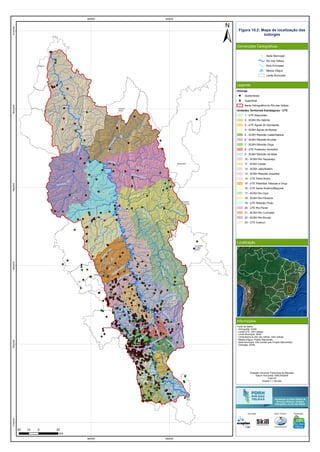 RioVermelho
Rio
T
aquaraçu
Rio
Jabuticatubas
Rio do Peixe
Rio Pardo Pequeno
Ribeirão Sabará
Rio das Velhas
R
ibeirão
da
O
nça
Ribeirão Jequitibá
Ribeirão Arrudas
Córreg
o
Caeté
RioItabirito
RibeirãodaPrata
Ribeirão
d
a
M
ata
Rio Paraúna
RioCurimataí
Ribeirão do Corrente
Ribeirão
da
O
nça
RibeirãoVermelho
Rio
das Velhas
Ribeirão das Tabocas
RioCipó
Ribeir
ãodaPrata
RioBicudo
RibeirãoMaqui
né
R
ibeirão Santo Antônio
Ribeirão do Picão
Rio Pardo
Rio do Peixe
RiodasVelhas
2
9
11
16
23
5
4
6
7
13
15
19
21
22
17
1
3
10
8
12
14
18
20
Araçaí
Augusto
de Lima
Baldim
Belo
Horizonte
Buenópolis
Caeté
Capim
Branco
Conceição
do Mato
Dentro
Confins
Congonhas
do Norte
Contagem
Cordisburgo
Corinto
Curvelo
Datas
Diamantina
Esmeraldas
Funilândia
Gouveia
Inimutaba
Itabirito
Jaboticatubas
Jequitibá
Joaquim
Felício
Lagoa
Santa
Lassance
Matozinhos
Monjolos
Morro da
Garça
Nova
Lima
Nova
União
Ouro
Preto
Paraopeba
Pedro
Leopoldo
Pirapora
Presidente
Juscelino
Presidente
Kubitschek
Prudente
de Morais
Raposos
Ribeirão
das Neves
Rio
Acima
Sabará
Santa
Luzia
Santana de
Pirapama
Santana
do Riacho
Santo
Hipólito
São José
da Lapa
Sete
Lagoas
Taquaraçu
de Minas
Várzea
da Palma
Vespasiano
560000
560000
640000
640000
772000078000007880000796000080400008120000
Figura 10.2: Mapa de localização das
outorgas
Convenções Cartográficas
Legenda
Localização
Informações
Sede Municipal
Rio das Velhas
Rios Principais
Massa d'água
Limite Municipal
Outorga
Subterrânea
Superficial
Bacia Hidrográfica do Rio das Velhas
Unidades Territoriais Estratégicas - UTE
1 - UTE Nascentes
2 - SCBH Rio Itabirito
3 - UTE Águas do Gandarela
4 - SCBH Águas da Moeda
5 - SCBH Ribeirão Caeté/Sabará
6 - SCBH Ribeirão Arrudas
7 - SCBH Ribeirão Onça
8 - UTE Poderoso Vermelho
9 - SCBH Ribeirão da Mata
10 - SCBH Rio Taquaraçu
11 - SCBH Carste
12 - SCBH Jabo/Baldim
13 - SCBH Ribeirão Jequitibá
14 - UTE Peixe Bravo
15 - UTE Ribeirões Tabocas e Onça
16 - UTE Santo Antônio/Maquiné
17 - SCBH Rio Cipó
18 - SCBH Rio Paraúna
19 - UTE Ribeirão Picão
20 - UTE Rio Pardo
21 - SCBH Rio Curimataí
22 - SCBH Rio Bicudo
23 - UTE Guaicuí
Fonte de dados:
- Hidrografia: IGAM
- Limite UTE: CBH Velhas
- Limite Municipal: IBGE
- Limite Bacia do Rio das Velhas: CBH Velhas
- Massa d'água: Projeto Manuelzão
- Sede Municipal: IGA (cedido pelo Projeto Manuelzão)
- Outorgas: IGAM
20 0 2010
km
Projeção Universal Transversa de Mercator
Datum Horizontal: SIRGAS2000
Fuso:23
Escala 1:1.100.000
Execução Apoio Técnico Realização
 